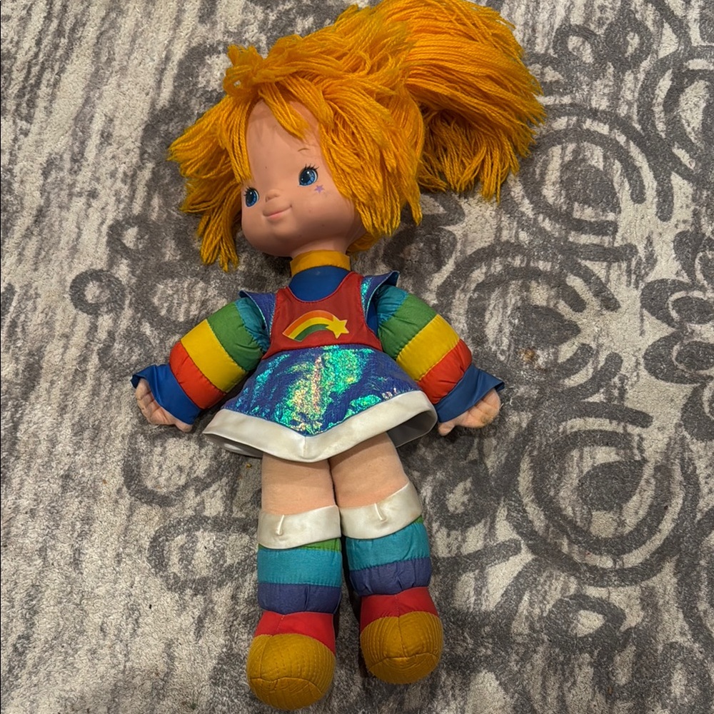 Vintage Rainbow Plush Doll with Colorful Outfit